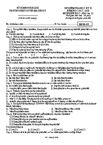 Đề kiểm tra học kỳ II môn Sinh học 12 - Mã đề 456 - Năm học 2017-2018 - Trường THPT Buôn Ma Thuột (Kèm đáp án)