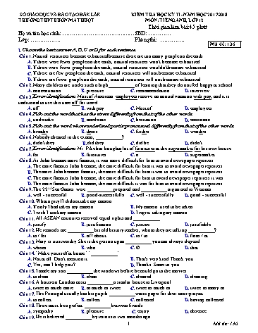 Đề kiểm tra học kỳ II môn Tiếng Anh 12 - Mã đề 136 - Năm học 2017-2018 - Trường THPT Buôn Ma Thuột