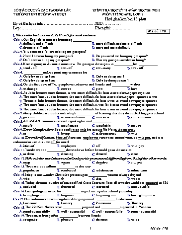 Đề kiểm tra học kỳ II môn Tiếng Anh 12 - Mã đề 170 - Năm học 2017-2018 - Trường THPT Buôn Ma Thuột