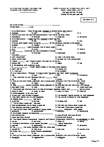 Đề kiểm tra học kỳ II môn Tiếng Anh 12 - Mã đề 410 - Năm học 2016-2017 - Trường THPT Buôn Ma Thuột (Kèm đáp án)