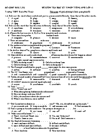 Đề kiểm tra học kỳ II môn Tiếng Anh Lớp 12 - Trường THPT Buôn Ma Thuột