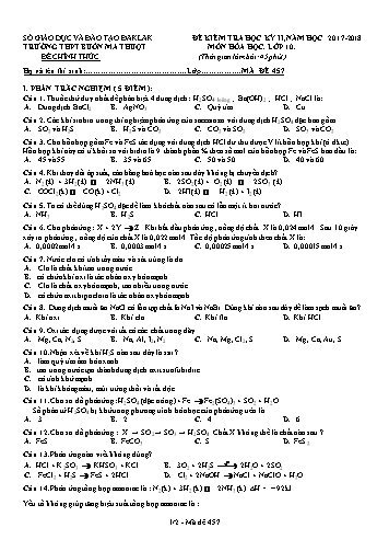 Đề kiểm tra học kỳ II môn Vật lý Lớp 10 - Mã đề 457 - Năm học 2017-2018 - Trường THPT Buôn Ma Thuột (Kèm đáp án)