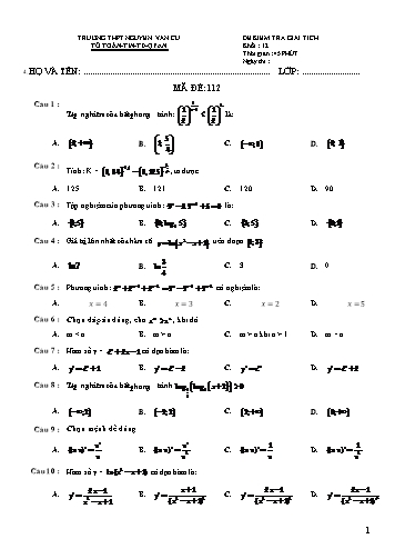 Đề kiểm tra môn Giải tích 12 - Mã đề 112 - Trường THPT Nguyễn Văn Cừ