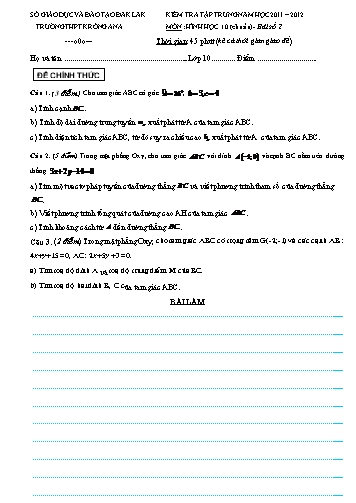 Đề kiểm tra môn Hình học 10 (Bài số 2) - Trường THPT Krông Ana