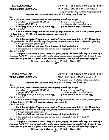 Đề kiểm tra môn Hóa học 11 nâng cao (Lần 4) - Trường THPT Krông Ana (Có đáp án)