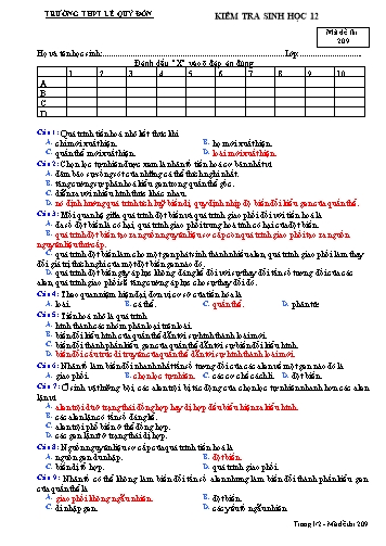 Đề kiểm tra môn Sinh học Lớp 12 - Mã đề 209 - Trường THPT Lê Quý Đôn (Có đáp án) Đề kiểm tra môn Sinh học Lớp 12 - Mã đề 209 - Trường THPT Lê Quý Đôn (Có đáp án)