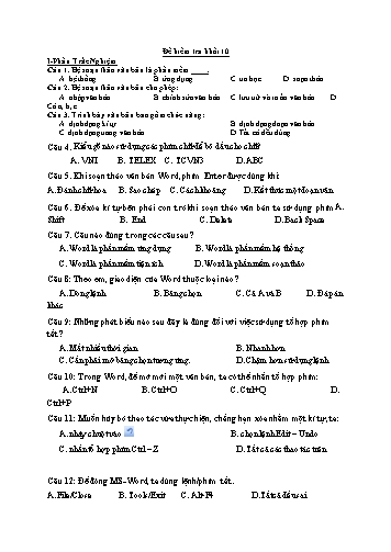 Đề kiểm tra môn Tin học Khối 10