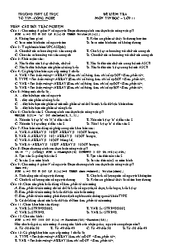Đề kiểm tra môn Tin học Lớp 11 - Trường THPT Lê Trực
