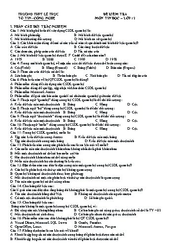 Đề kiểm tra môn Tin học Lớp 12 - Trường THPT Lê Trực