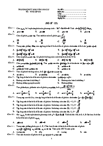 Đề kiểm tra môn Toán Lớp 12 - Mã đề 125 - Trường THPT Nguyễn Văn Cừ (Kèm đáp án)