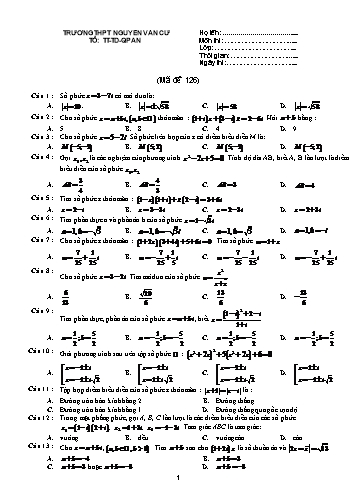 Đề kiểm tra môn Toán Lớp 12 - Mã đề 126 - Trường THPT Nguyễn Văn Cừ (Kèm đáp án)