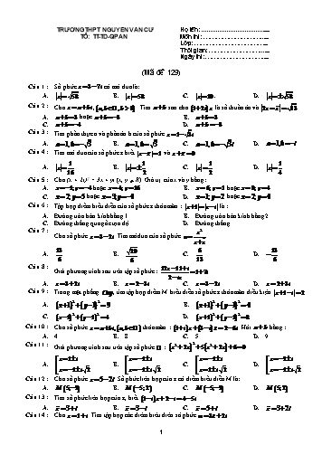 Đề kiểm tra môn Toán Lớp 12 - Mã đề 129 - Trường THPT Nguyễn Văn Cừ (Kèm đáp án)