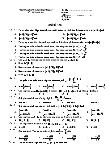 Đề kiểm tra môn Toán Lớp 12 - Mã đề 131 - Trường THPT Nguyễn Văn Cừ (Kèm đáp án)