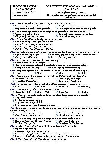 Đề luyện thi THPT quốc gia môn Địa lý - Mã đề 01 - Năm học 2016-2017 - Trường THPT chuyên Võ Nguyên Giáp (Có đáp án)