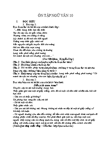 Đề ôn tập môn Ngữ văn Lớp 10 (Kèm đáp án)