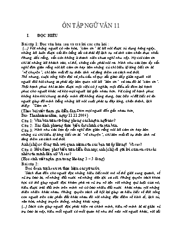 Đề ôn tập môn Ngữ văn Lớp 11 (Kèm đáp án)