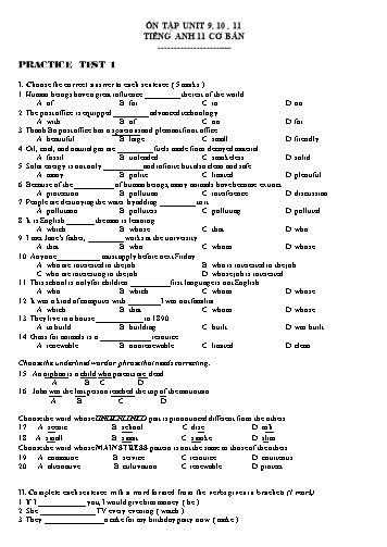 Đề ôn tập môn Tiếng Anh Khối 11 Cơ bản - Unit 9 đến 11