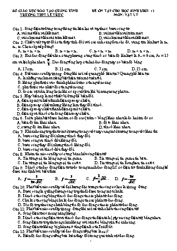 Đề ôn tập môn Vật lý 12 - Trường THPT Lê Trực (Có đáp án)