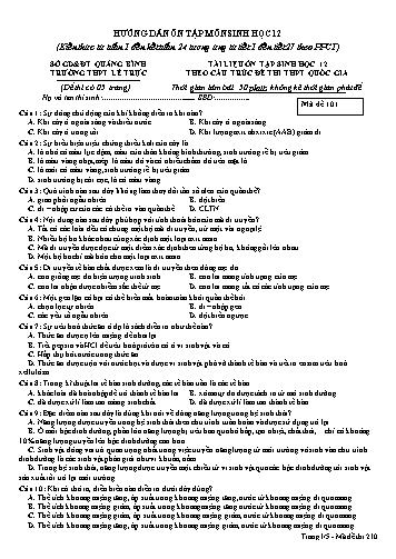 Đề ôn tập Sinh học 12 theo cấu trúc đề thi THPT quốc gia - Mã đề 101 - Trường THPT Lê Trực