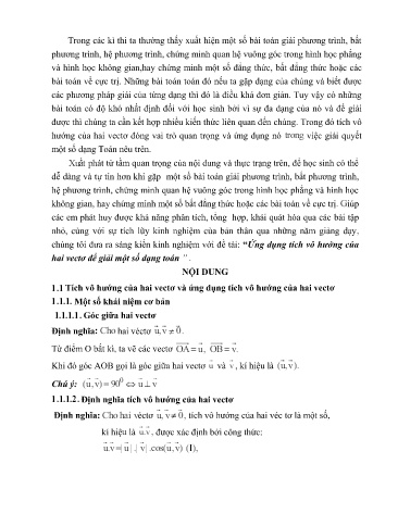 Đề tài Ứng dụng tích vô hướng của hai vectơ để giải một số dạng toán