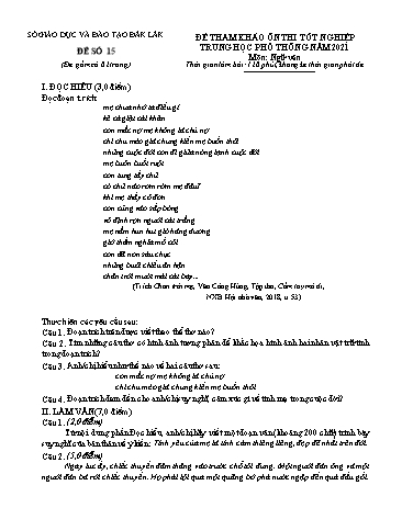 Đề tham khảo ôn thi tốt nghiệp THPT năm 2021 môn Ngữ văn - SGD&ĐT Đắk Lắk - Đề số 15 (Có đáp án)