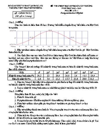 Đề thi chọn học sinh giỏi cấp trường môn Địa lí 11 - Năm học 2018-2019 - Trường THPT Phan Đình Phùng (Có đáp án)