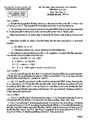 Đề thi chọn học sinh giỏi cấp trường môn Hóa học 12 - Năm học 2018-2019 - Trường THPT Phan Đình Phùng (Kèm đáp án)