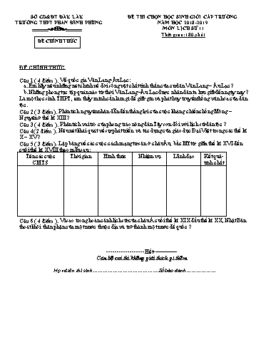 Đề thi chọn học sinh giỏi cấp trường môn Lịch sử 11 - Năm học 2018-2019 - Nguyễn Thị Bích Hạnh (Có đáp án)