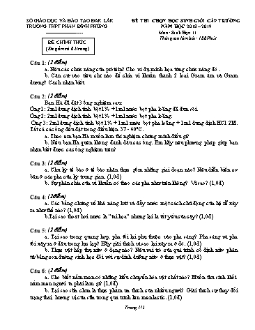 Đề thi chọn học sinh giỏi cấp trường môn Sinh học 11 - Năm học 2018-2019 - Trường THPT Phan Đình Phùng (Kèm đáp án)
