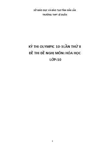 Đề thi chọn học sinh giỏi môn Hóa học 10 - Kỳ thi Olympic 10-3 lần thứ II - Năm học 2016-2017 - Trường THPT Lê Duẩn (Có đáp án)