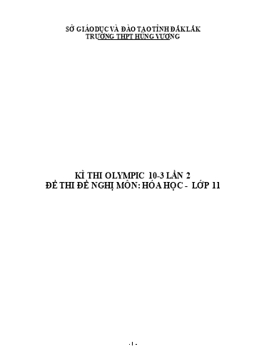 Đề thi Hóa học Lớp 11 - Kỳ thi Olympic 10-3 lần thứ 2 - Trường THPT Hùng Vương (Có đáp án)