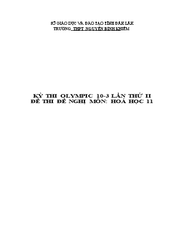 Đề thi Hóa học Lớp 11 - Kỳ thi Olympic 10-3 lần thứ II - Trường THPT Nguyễn Bỉnh Khiêm (Có đáp án)