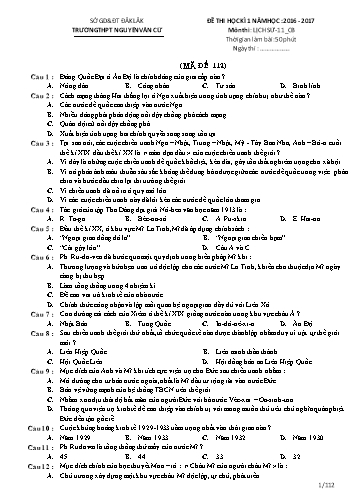 Đề thi học kì 1 môn Lịch sử 11 (CB) - Mã đề 112 - Năm học 2016-2017 - Trường THPT Nguyễn Văn Cừ (Có ma trận và đáp án kèm theo)