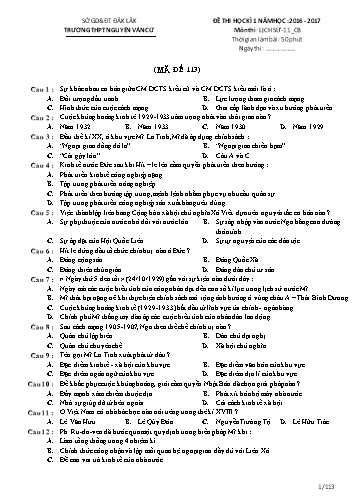 Đề thi học kì 1 môn Lịch sử 11 (CB) - Mã đề 113 - Năm học 2016-2017 - Trường THPT Nguyễn Văn Cừ (Có ma trận và đáp án kèm theo)