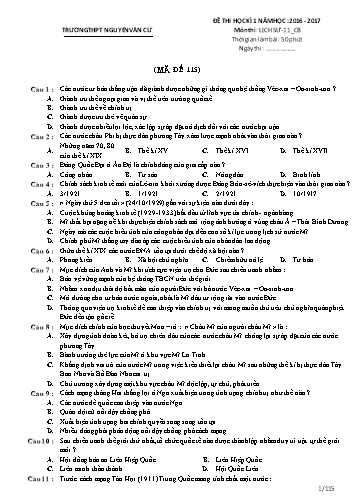 Đề thi học kì 1 môn Lịch sử 11 (CB) - Mã đề 115 - Năm học 2016-2017 - Trường THPT Nguyễn Văn Cừ (Có ma trận và đáp án kèm theo)