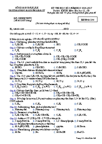 Đề thi học kì 2 môn Hóa học 11 (CB) - Mã đề 104 - Năm học 2016-2017 - Trường THPT Nguyễn Văn Cừ (Có ma trận và đáp án kèm theo)