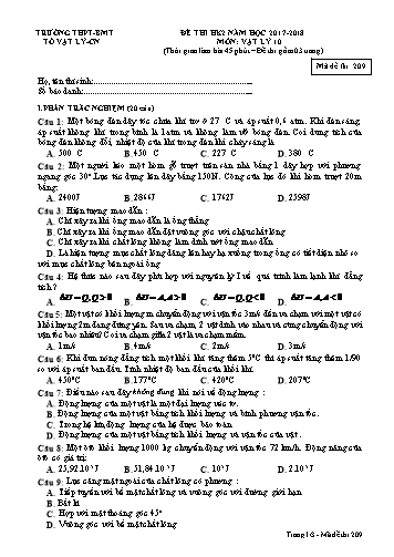 Đề thi học kì 2 môn Vật lý 10 - Mã đề 209 - Năm học 2017-2018 - Trường THPT Buôn Ma Thuột (Kèm đáp án)