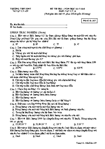 Đề thi học kì 2 môn Vật lý 10 - Mã đề 357 - Năm học 2017-2018 - Trường THPT Buôn Ma Thuột (Kèm đáp án)