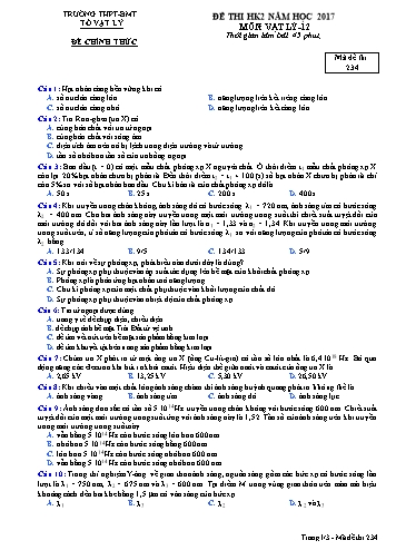 Đề thi học kì 2 năm 2017 môn Vật lý 12 - Mã đề 234 - Trường THPT Buôn Ma Thuột (Kèm đáp án)