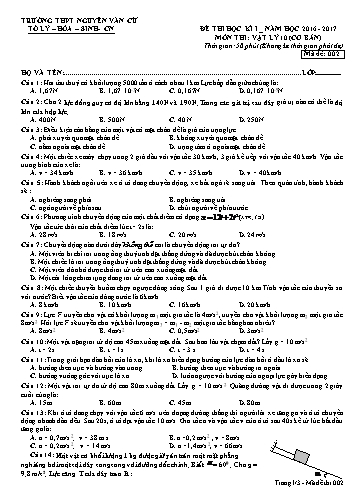 Đề thi học kì I môn Vật lý 10 (Cơ bản) - Mã đề 002 - Năm học 2016-2017 - Trường THPT Nguyễn Văn Cừ (Kèm đáp án)