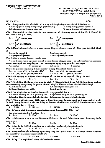 Đề thi học kì I môn Vật lý 10 (Cơ bản) - Mã đề 004 - Năm học 2016-2017 - Trường THPT Nguyễn Văn Cừ (Kèm đáp án)