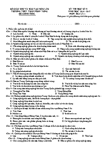 Đề thi học kì II môn Địa lí 11 - Năm học 2016-2017 - Trường THPT Trần Nhân Tông (Có đáp án)