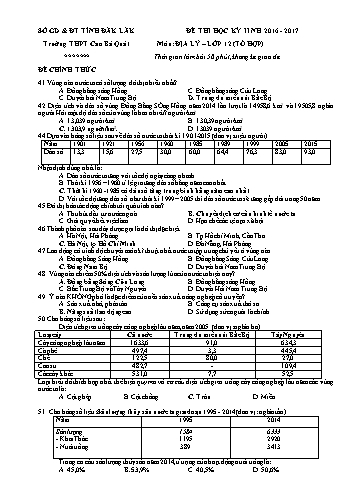 Đề thi học kì II môn Địa lý Lớp 12 - Năm học 2016-2017 - Trường THPT Cao Bá Quát (Có đáp án)