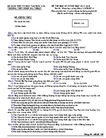 Đề thi học kì II môn Lịch sử 12 - Mã đề 136 - Năm học 2017-2018 - Trường THPT Buôn Ma Thuột