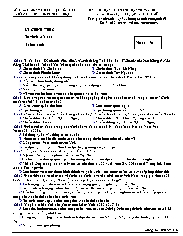 Đề thi học kì II môn Lịch sử 12 - Mã đề 170 - Năm học 2017-2018 - Trường THPT Buôn Ma Thuột