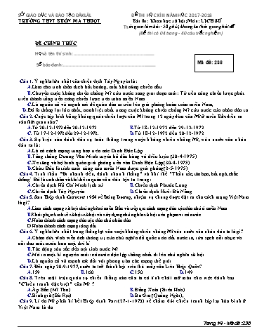 Đề thi học kì II môn Lịch sử 12 - Mã đề 238 - Năm học 2017-2018 - Trường THPT Buôn Ma Thuột