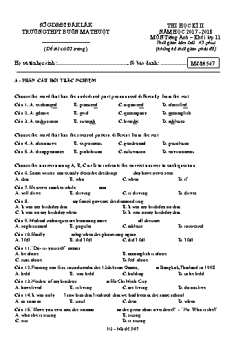 Đề thi học kì II môn Tiếng Anh 11 - Mã đề 547 - Năm học 2017-2018 - Trường THPT Buôn Ma Thuột (Kèm đáp án)