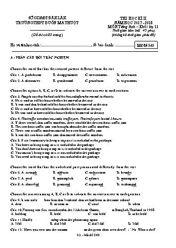 Đề thi học kì II môn Tiếng Anh 11 - Mã đề 549 - Năm học 2017-2018 - Trường THPT Buôn Ma Thuột (Kèm đáp án)