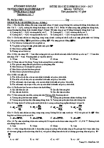 Đề thi học kì II môn Vật lí 11 - Mã đề 101 - Năm học 2016-2017 - Trường THPT Nguyễn Văn Cừ (Kèm đáp án)
