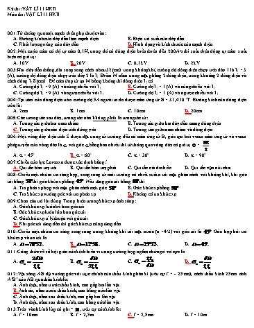 Đề thi học kì II môn Vật lý Lớp 11 (Có đáp án)